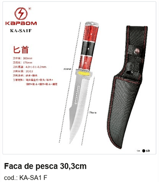 Faca de pesca 30,3cm R$ 32,4 PC/CX:60
