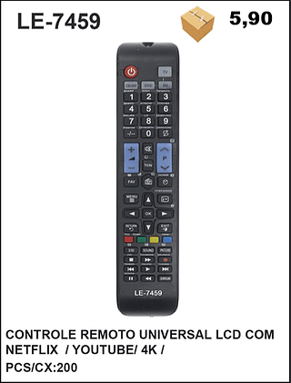 CONTROLE REMOTO UNIVERSAL LCD COM NETFLIX / YOUTUBE/ 4K/ 200pç=5,9$