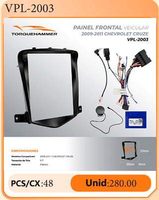 PAINEL FRONTAL VEICULAR 2009-2011 CHEVROLET CRUZE PCS/CX:48 Unid:280.00