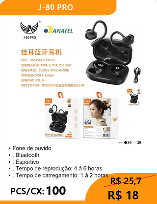 FONE BLUETOOTH PCS/CX:100 R$18