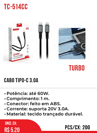 Cabo Tipo-c 3.0A 200pç=5,2$