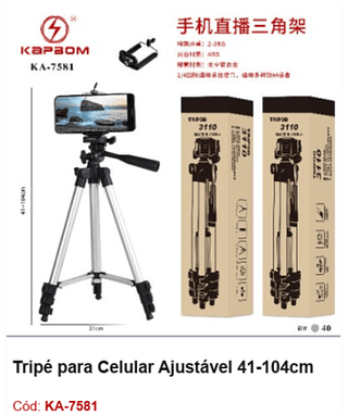 Tripé para Celular Ajustável 41-104cm R$ 26,1 PCS/Cx:40