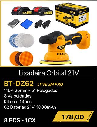 Lixadeira Orbital 21V 8PCS R$178,00