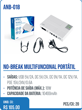 NO-BREAK MULTIFUNCIONAL PORTÁTIL UNID. CX: R$ 105.00 PCS/CX: 20