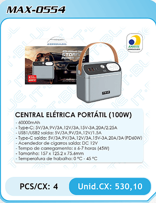 CENTRAL ELÉTRICA PORTÁTIL (100W) PCS/CX: 4 Unid.CX: 530,10