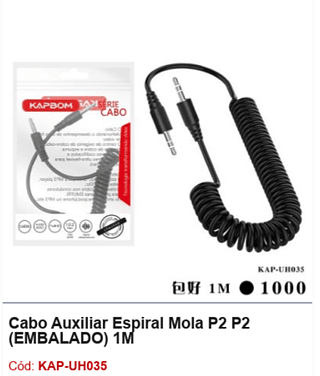 Cabo Auxiliar Espiral Mola P2 P2 R$ 1,8 PCS/CX:1000
