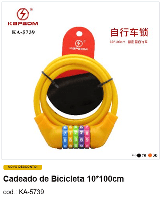 Cadeado de Bicicleta 10*100cm R$ 10,8 PC/CX:100