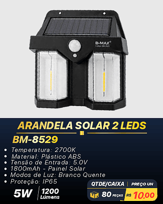 ARANDELA SOLAR 2 LEDS 80PÇS R$10.00