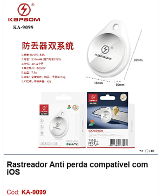 Rastreador Anti perda compatível com iOS R$ 15,75 PCS/CX:100