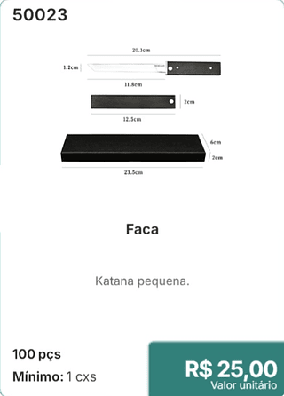 Faca 100 pcs R$ 25.00