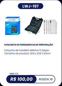 CONJUNTO DE FERRAMENTAS DE PERFURAÇÃO UNID. CX: R$ 100,00 PCS/CX: 10