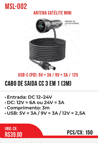 Cabo De Saída CC 3 em 1 (3m) 150pç=39$