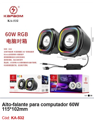 Alto-falante para computador 60W R$46,8 PCS/Cx:30