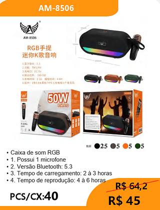 Caixa de som RGB PCS/CX:40 R$ 45