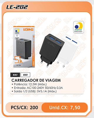 CARREGADOR DE VIAGEM 200PÇ=7,5$