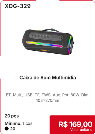 Caixa de Som Multimídia 20 pçs R$ 169,00