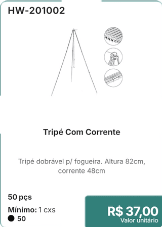 Tripe Com Corrente 50 pçs R$ 37,00