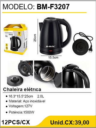 Chaleira elétrica 12PCS/CX Unid.CX:39,00