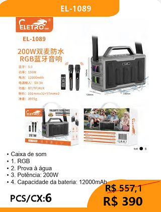 CAIXA DE SOM PCS/CX:6 R$390