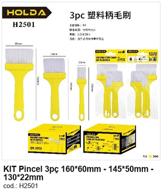 KIT Pincel 3pç 160*60mm - 145*50mm 130*22mm R$ 1,98 PC/CX:300