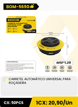 CARRETEL AUTOMÁTICO UNIVERSAL PARA ROÇADEIRA CX: 50PCS 1CX: 20,90/Un