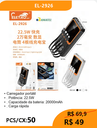 POWER BANK PCS/CX:50 R$49