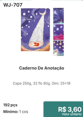 Caderno De Anotação 192 pçs R$ 3.60