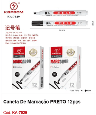 Caneta De Marcação PRETO 12pçs R$ 8,91 PCS/cx: 100