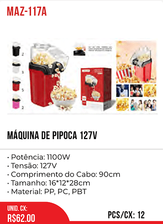 Máquina De Pipoca 127v 12pç=62$