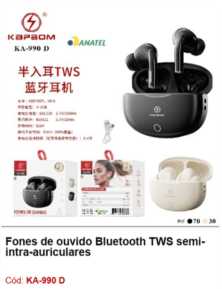 Fones de ouvido Bluetooth TWS semiintra-auriculares R$16,2 PCs/cx:100