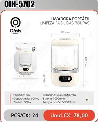 LAVADORA PORTATILLIMPEZA FACIL DAS ROUPAS PCS/CX: 24 Unid.CX: 78,00
