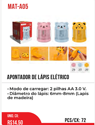 Apontador De Lápis Elétrico 72pç=14,5$