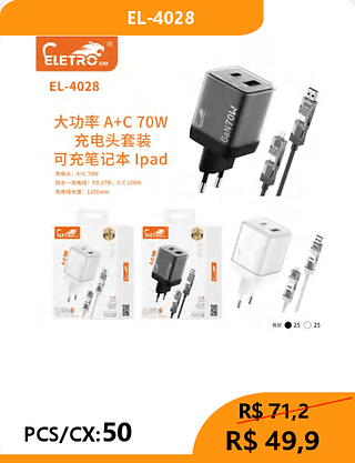 CARREGADOR PCS/CX:50 R$49,9