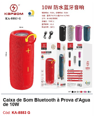 Caixa de Som Bluetooth à Prova d'Água de 10W R$43,2 PCS/CX:40