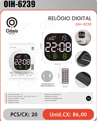 RELOGIO DIGITAL PCS/CX: 20 Unid.CX: 86,00
