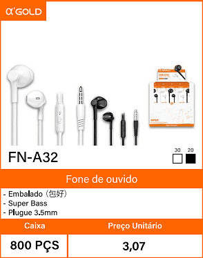 Fone de ouvido Caixa 800 PCS Preco Unitario 3,07