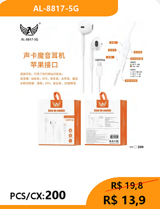 FONE LIGHTNING PCS/CX:200 R$13,9