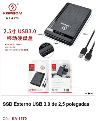 SSD Externo USB 3.0 de 2,5 polegadas R$ 22,5 PCS/Cx: 200