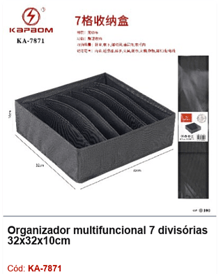 Organizador multifuncional 7 divisórias 32x32x10cm R$ 12,6 PCS/Cx: 100