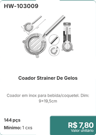 Coador Strainer De Gelos 144 pçs R$ 7,80