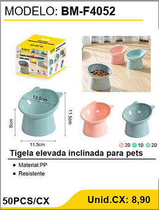 Tigela elevada inclinada para pets 50PCS/CX Unid.CX: 8,90