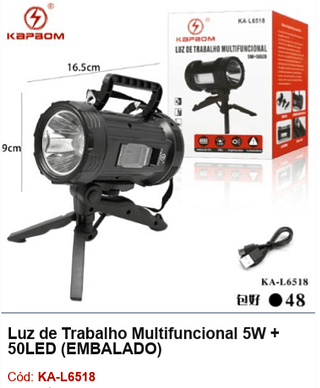 Luz de Trabalho Multifuncional 5W + 50LED R$ 29,7 PCS/cx: 48