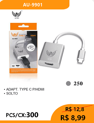 ADAPTADOR TPC P/HDMI PCS/CX:300 R$ 8,99