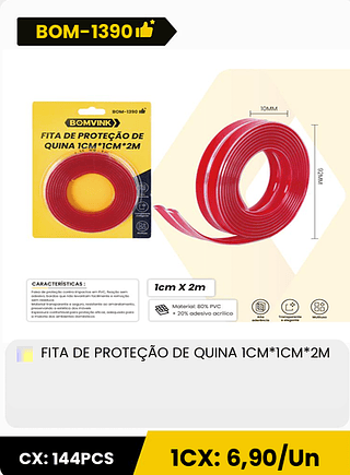 FITA DE PROTEÇÃO DE QUINA ICM*ICM*2M CX: 144PCS 1CX: 6,90/Un