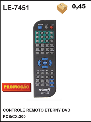 CONTROLE REMOTO ETERNY DVD 200PÇ=0,45$