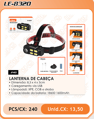 LANTERNA DE CABEÇA 240PÇ=13,5$