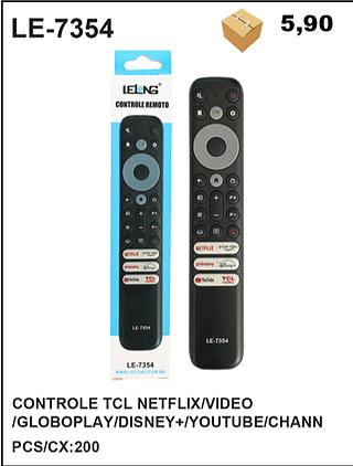 CONTROLE TCL NETFLIX/VIDEO /GLOBOPLAY/DISNEY+/YOUTUBE/CHANN 200pç=5,9$