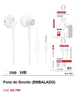 Fone de Ouvido R$3,06 PCS/CX:500