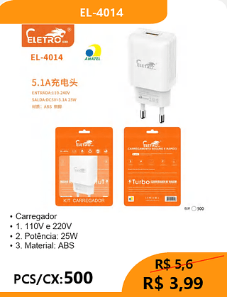 FONTE USB PCS/CX:500 R$3,99