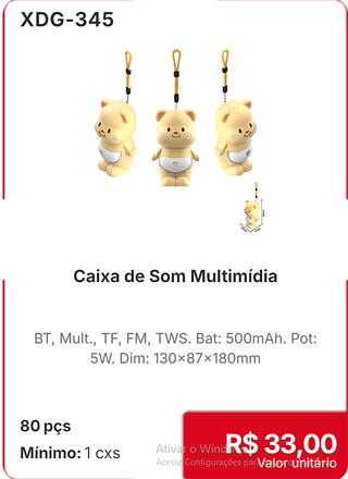 Caixa de Som Multimídia 80 pçs R$ 33